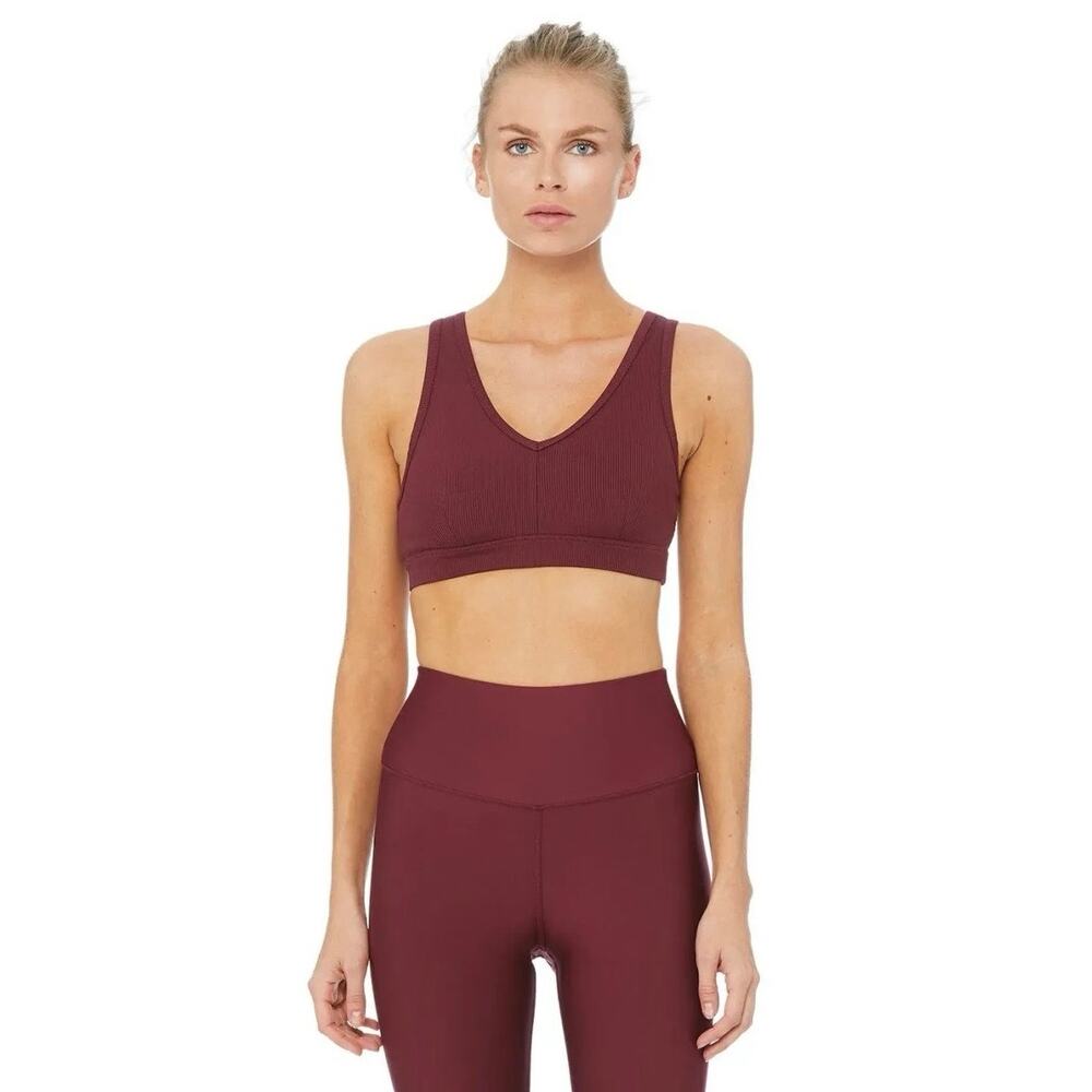 Alo Yoga Togetherness Red Cutout Back Ribbed Knit Padded Sports Bra Top Size S
